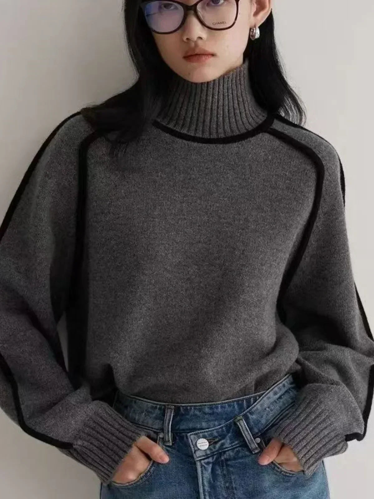Sierra Contrast Trim Turtleneck Sweater