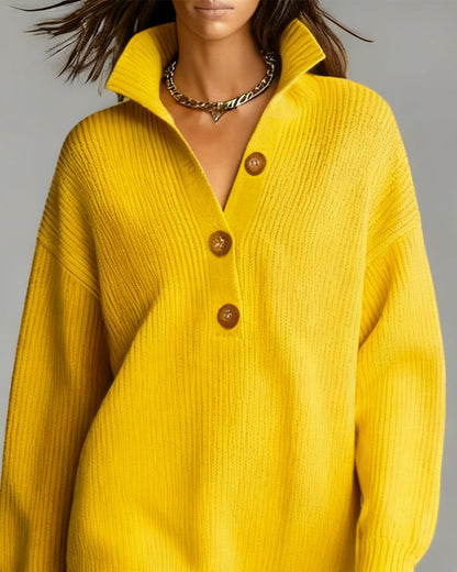 Dahlia - Chic Button Collar Sweater