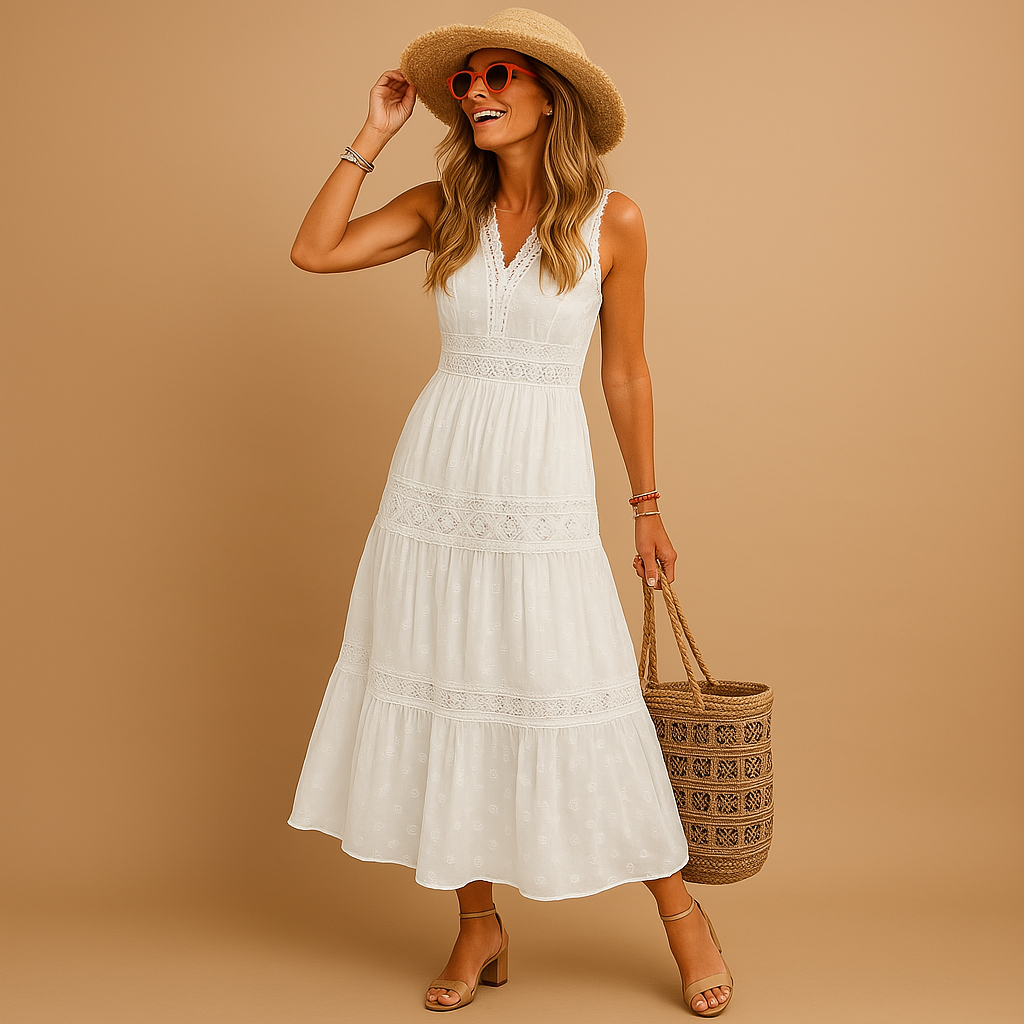 Calora – Chic Boho Midi Dress with Flattering Silhouette