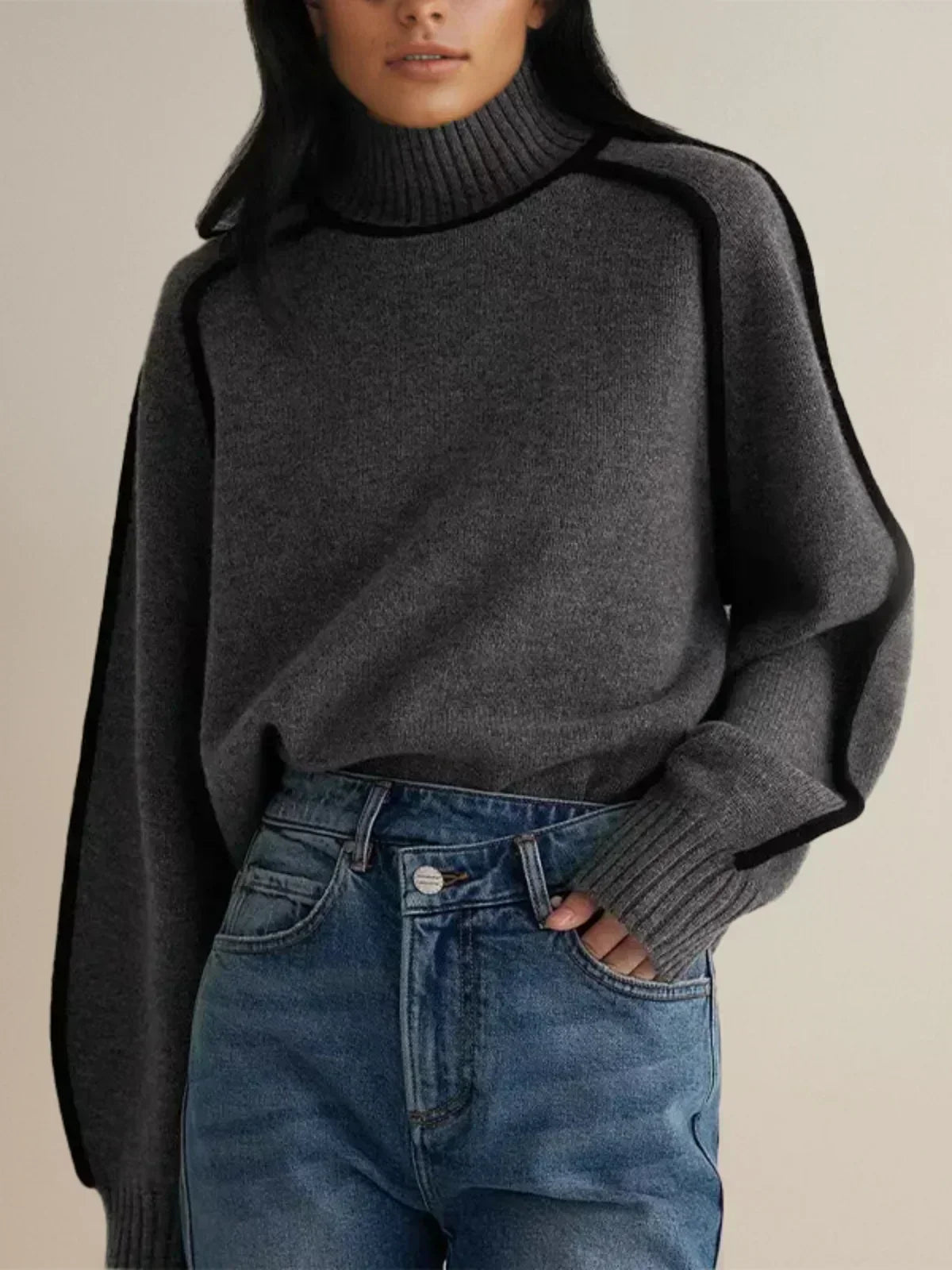 Sierra Contrast Trim Turtleneck Sweater
