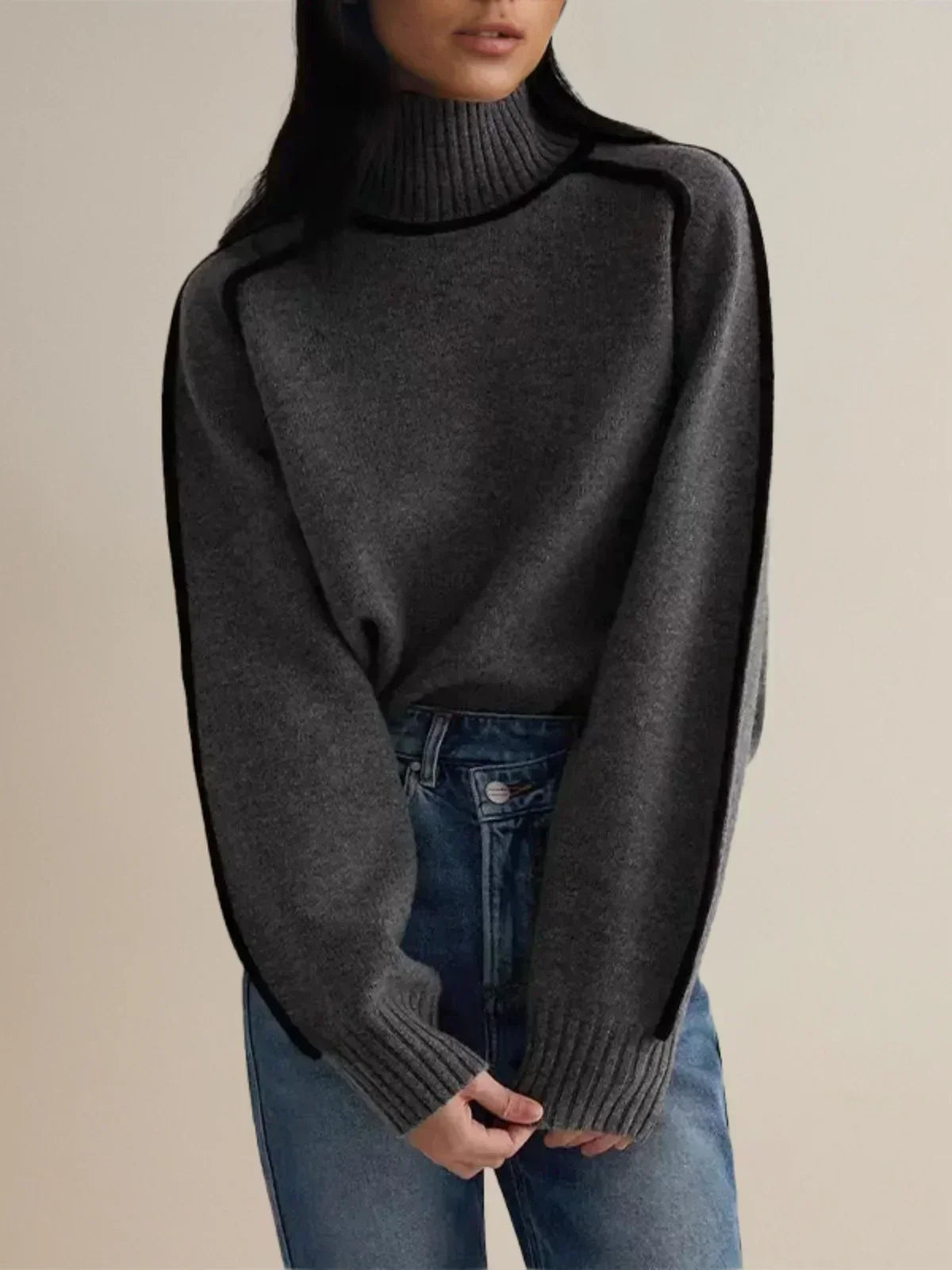 Sierra Contrast Trim Turtleneck Sweater