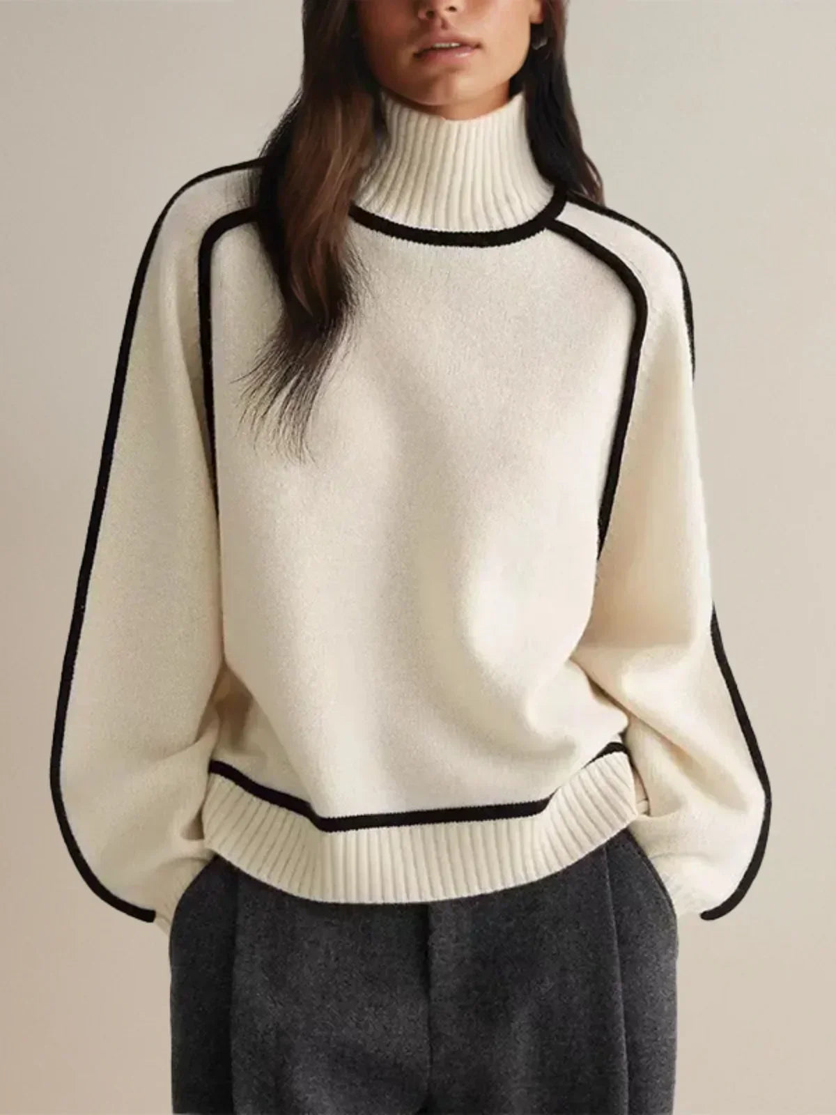 Sierra Contrast Trim Turtleneck Sweater