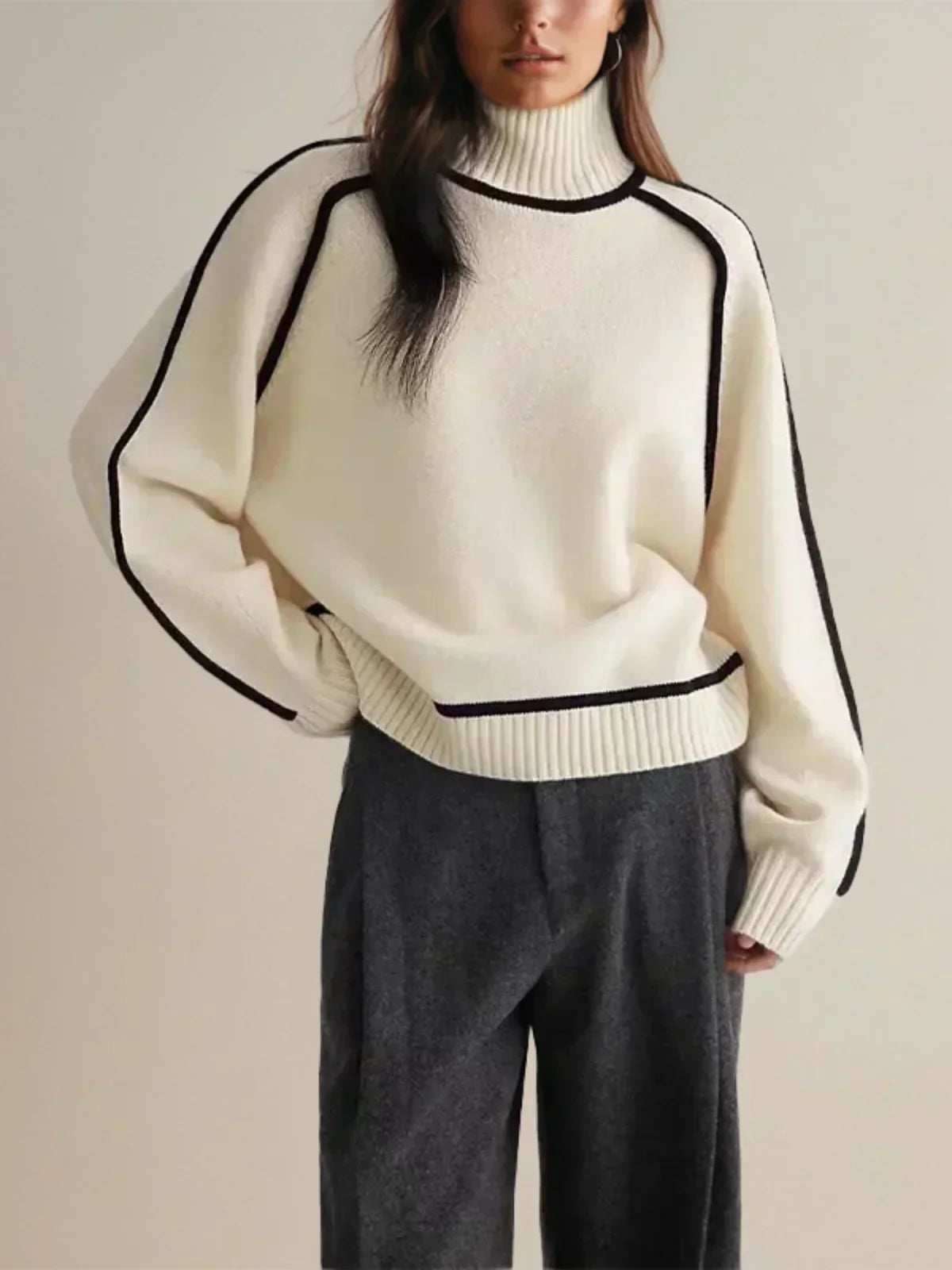 Sierra Contrast Trim Turtleneck Sweater