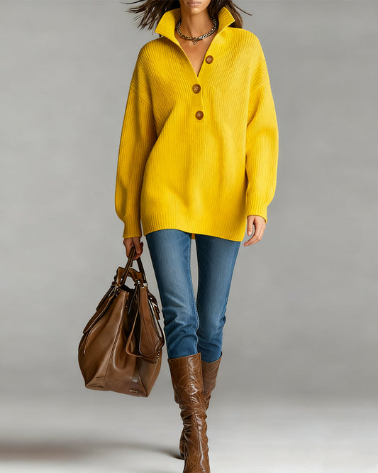 Dahlia - Chic Button Collar Sweater