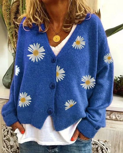 Joëlle – Embroidered Daisy Cardigan