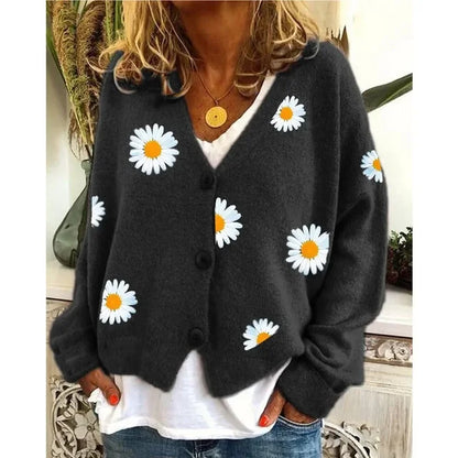 Joëlle – Embroidered Daisy Cardigan