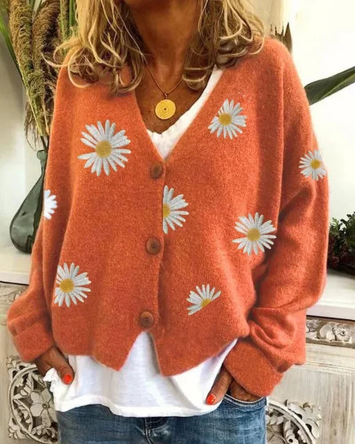 Joëlle – Embroidered Daisy Cardigan