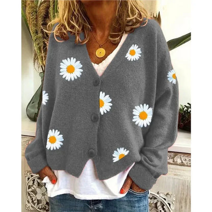 Joëlle – Embroidered Daisy Cardigan